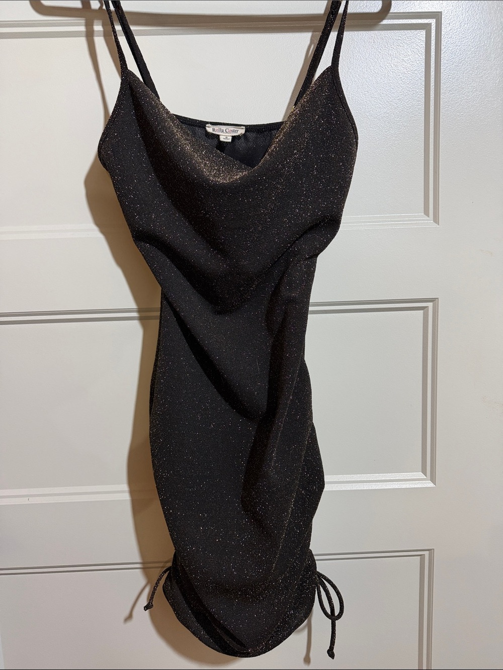 Rolla Coster Black Sparkle Cowl Mini Dress with Drawstring Hem
